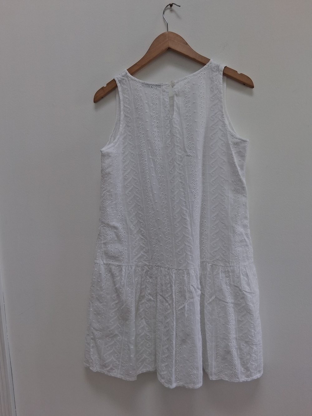 Valentina Naldi White Eyelet Cotton Sleeveless Drop-Waist Dress Size Large - Picture 3 of 12